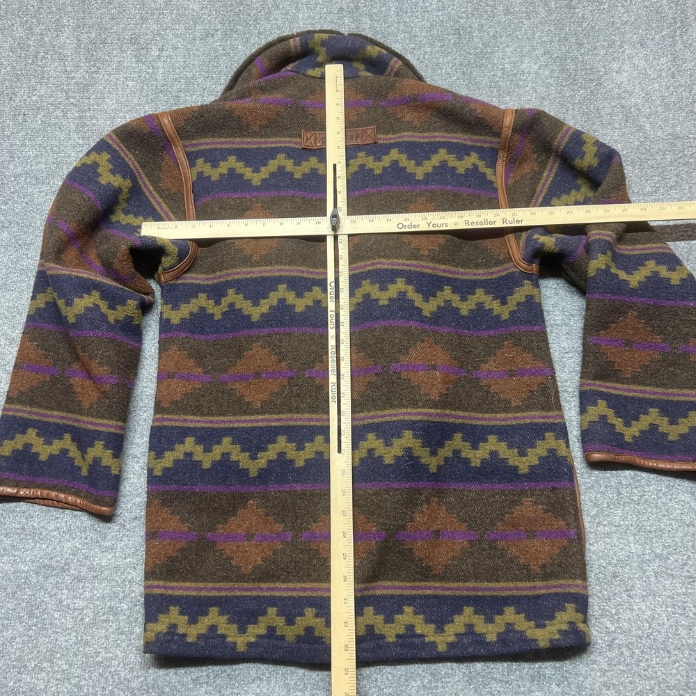 Vintage Blue Duck Coat Womens Large Brown Wool Fur Trim Southwestern Aztec - Picture 6 of 8